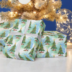 Weihnachtsbäume aus Alkohol-Tinte und Aquarell-Mus Geschenkpapier
