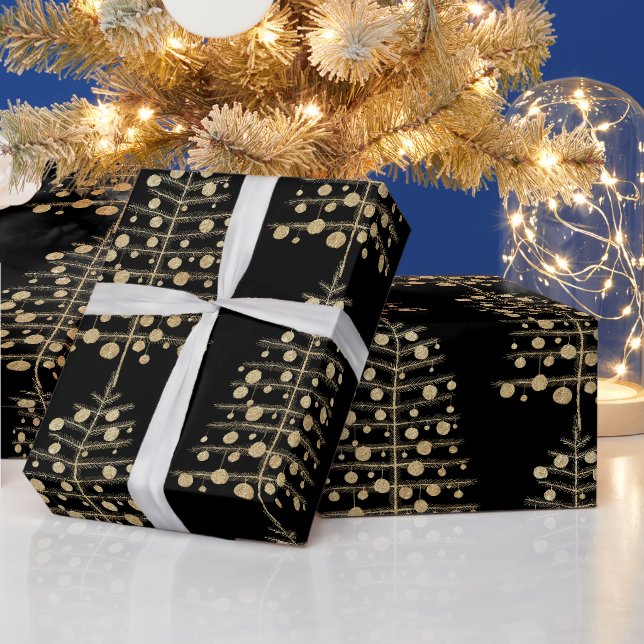 Weihnachtsbäume aus Gold mit Ornamenten Geschenkpapier (Feiertage)
