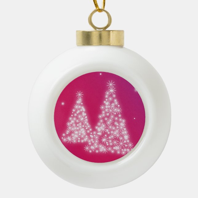 Weihnachtsbäume aus Schneeflocken Keramik Kugel-Ornament (Vorderseite)