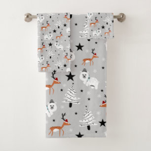 Weihnachtsbäume, Bären und Rentiere Badhandtuch Set