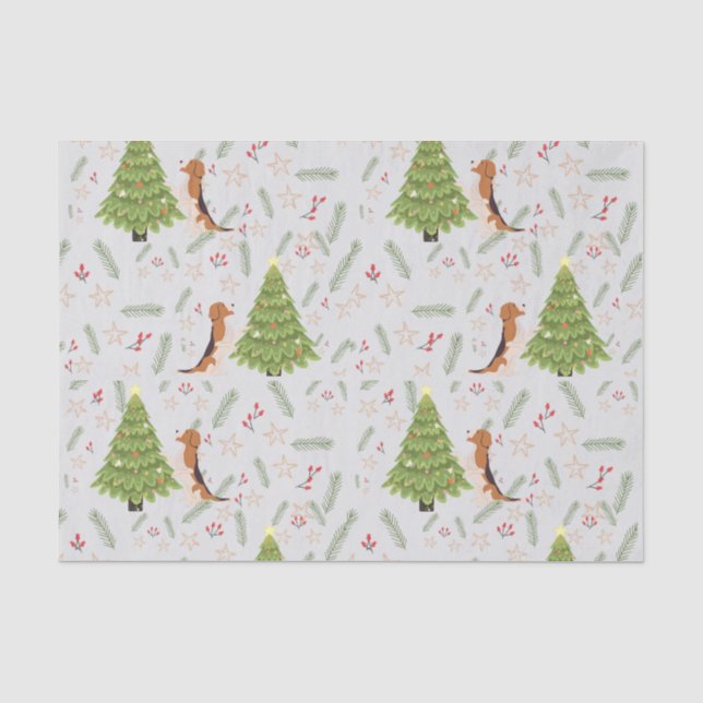 Weihnachtsbäume & Beagle Hundsmuster Seidenpapier (Vorderseite)