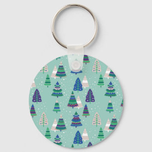 Weihnachtsbäume, blauer Hintergrund Schlüsselanhänger