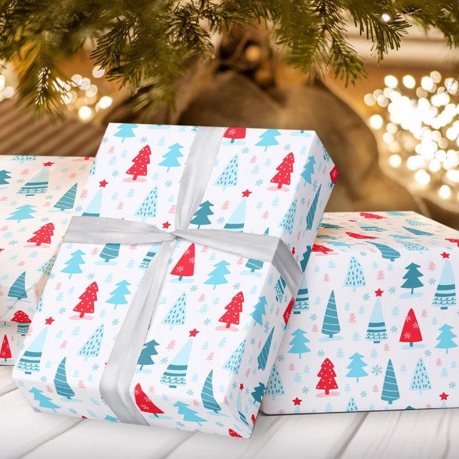 Weihnachtsbäume blaues rosa Packpapier (Christmas trees blue red pink wrapping paper)