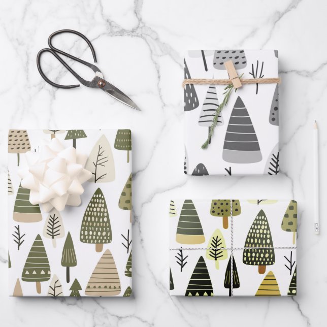 Weihnachtsbäume braun und grün geschenkpapier set (Vorderseite)