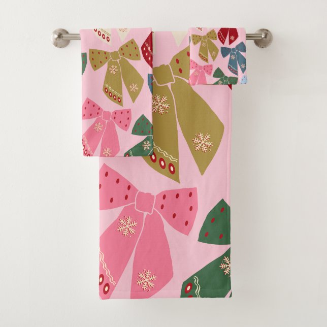 Weihnachtsbäume Coquette Pink Badhandtuch Set (Insitu)