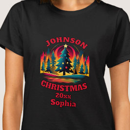 Weihnachtsbäume Familie Retro bearbeitbaren T - Sh T-Shirt