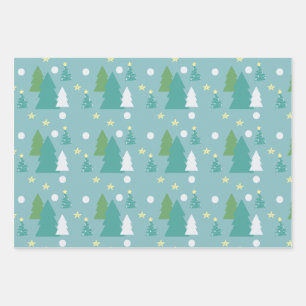 Weihnachtsbäume feierlich grün & blau geschenkpapier set
