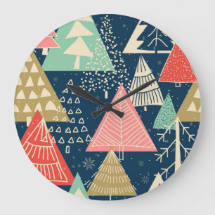 Weihnachtsbäume Festliche nahtlose Illustration. Große Wanduhr