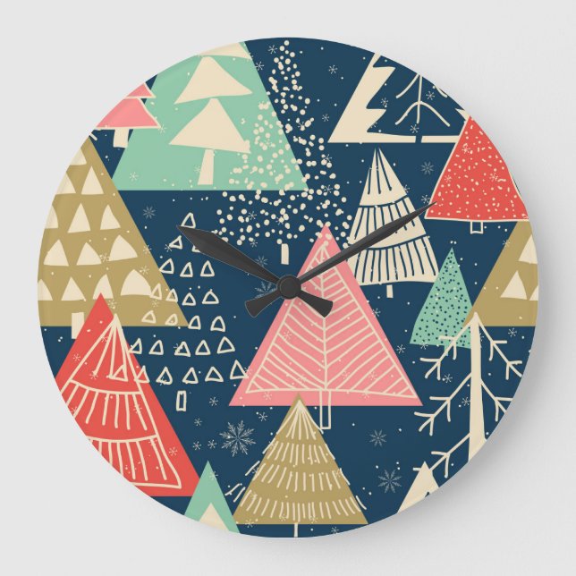 Weihnachtsbäume Festliche nahtlose Illustration. Große Wanduhr (Vorderseite)