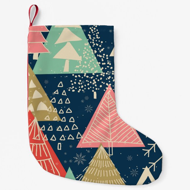 Weihnachtsbäume Festliche nahtlose Illustration. Kleiner Weihnachtsstrumpf (Vorderseite)