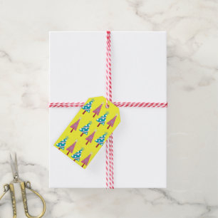 Weihnachtsbäume Geschenketiketten Rosa & Blau Gelb Geschenkanhänger