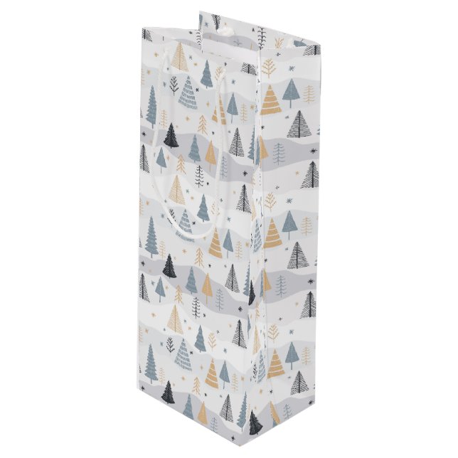 Weihnachtsbäume Geschenktüte Für Weinflaschen (Vorderseite Schrägansicht)