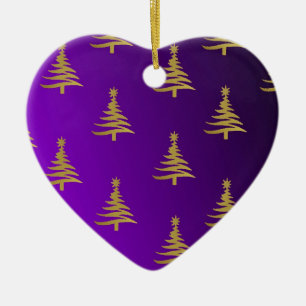 Weihnachtsbäume Gold auf Lila Keramikornament