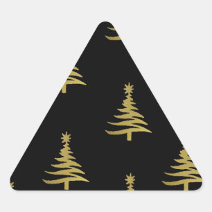 Weihnachtsbäume Gold auf Schwarz Dreieckiger Aufkleber