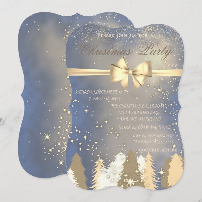 Weihnachtsbäume, Gold Bow Company Weihnachtsfest P Einladung (Vorne/Hinten)