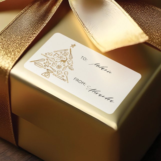 Weihnachtsbäume Gold zum und vom Urlaub (Christmas Baking Tree Gold To & From Holiday Label)