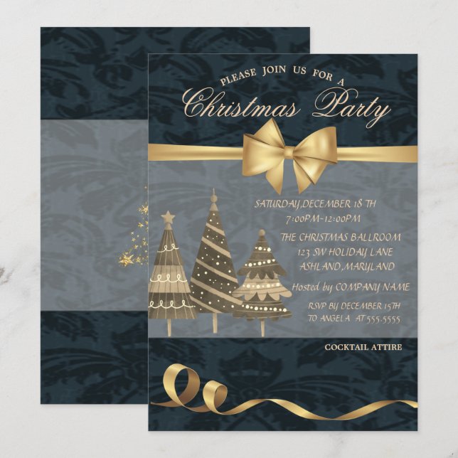 Weihnachtsbäume, Goldbuhe, Weihnachts-Party Einladung (Vorne/Hinten)