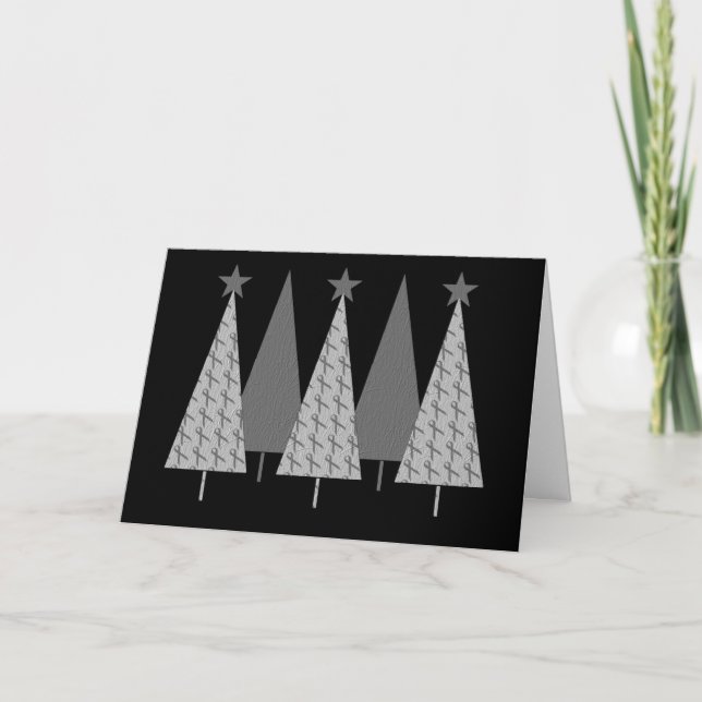 Weihnachtsbäume - Graue Ribbon-Diabetes Feiertagskarte (Vorderseite)