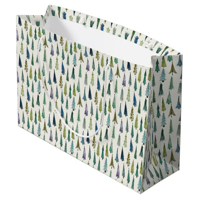 Weihnachtsbäume Große Geschenktasche Große Geschenktüte (Rückseite Schrägansicht)