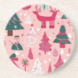Weihnachtsbäume Hirsche Schneeflocken Rosa Kissen Getränkeuntersetzer