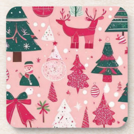 Weihnachtsbäume Hirsche Schneeflocken Rosa Kissen Getränkeuntersetzer
