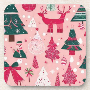 Weihnachtsbäume Hirsche Schneeflocken Rosa Kissen Getränkeuntersetzer