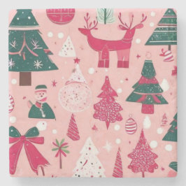 Weihnachtsbäume Hirsche Schneeflocken Rosa Kissen Steinuntersetzer