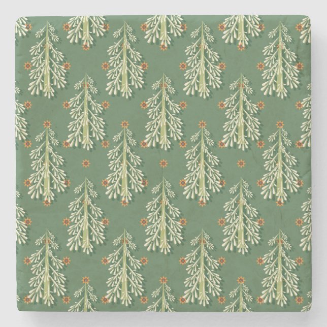 Weihnachtsbäume Illustration Muster Steinuntersetzer (Vorderseite)