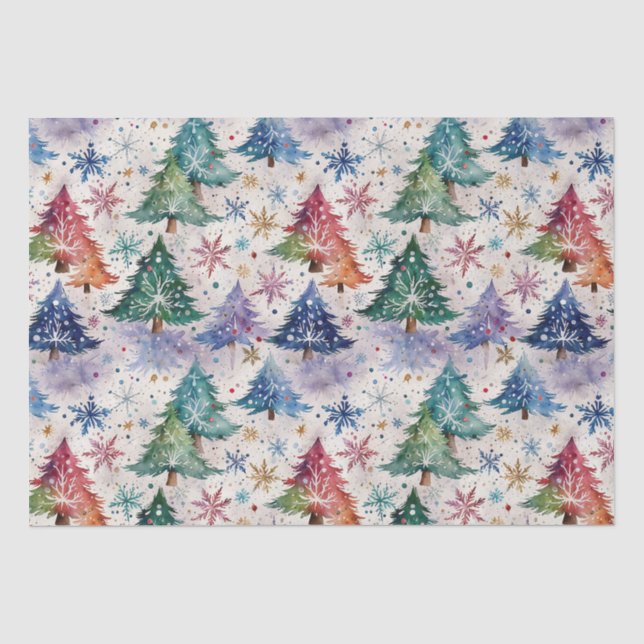 Weihnachtsbäume im farbenfrohen Schnee Seidenpapier (Vorderseite)