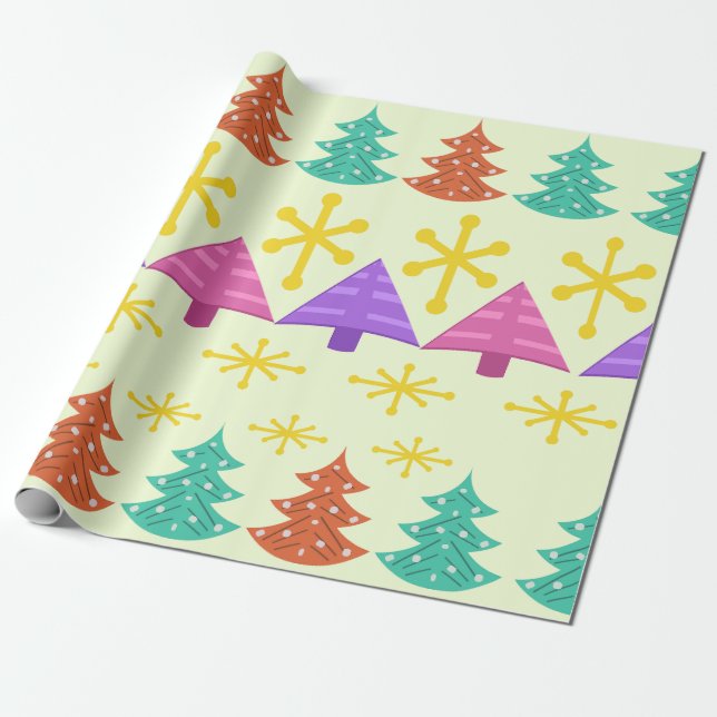 Weihnachtsbäume im Kitsch-Stil des Atomzeitalters  Geschenkpapier (Ungerollt)