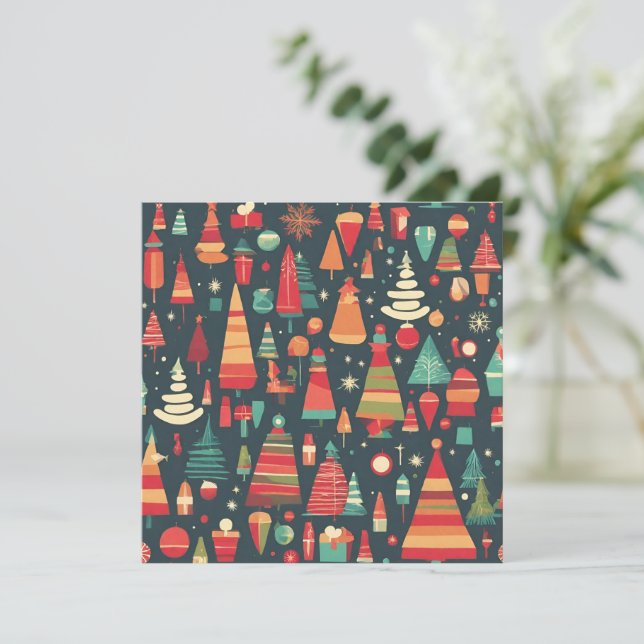 Weihnachtsbäume im Retro-Stil und Dekorationen Karte (Stehend Vorderseite)