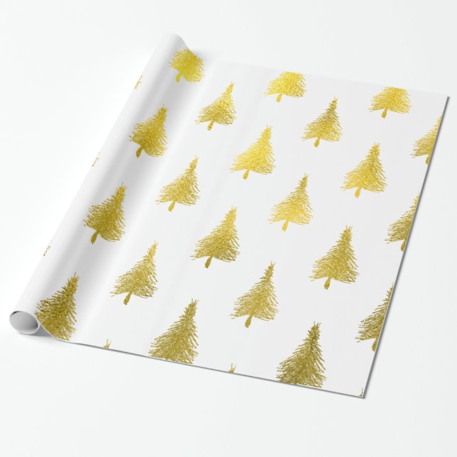Weihnachtsbäume Imitat Goldenes Foil Geschenkpapier (Ungerollt)