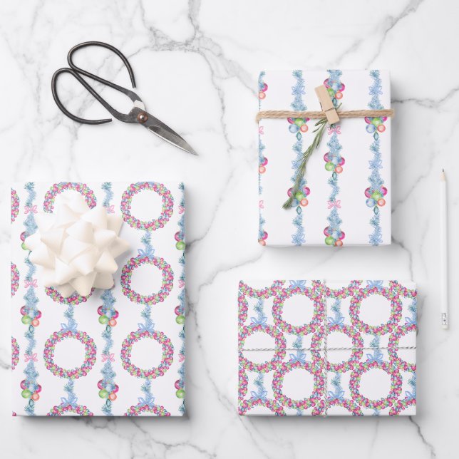 Weihnachtsbäume in Aquarellen Geschenkpapier Set (Vorderseite)