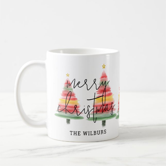 Weihnachtsbäume in Aquarellen Kaffeetasse (Links)
