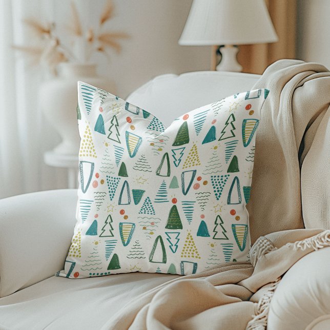 Weihnachtsbäume in Aquarellen Kissen (Watercolor Christmas Trees Reversible Festive Holiday Throw Pillow)