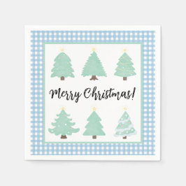 Weihnachtsbäume in Aquarellen mit blauen Karierten Serviette