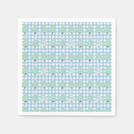 Weihnachtsbäume in Aquarellen mit Kariertem Blau Serviette