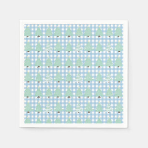 Weihnachtsbäume in Aquarellen mit Kariertem Blau Serviette