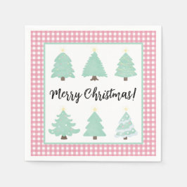 Weihnachtsbäume in Aquarellen mit rosa Karierten N Serviette