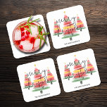 Weihnachtsbäume in Aquarellen Rechteckiger Pappuntersetzer<br><div class="desc">Schöne Aquarellbäume mit goldenem Sternenakzent prägen diese quadratischen Untersetzer mit frohen Weihnachten und Ihrem Familiennamen in schicken Schriften. Vergnügen Sie sich bei der Gestaltung Ihres Aufenthalts oder geben Sie als Geschenk. PASSENDE Artikel in unserer Sammlung.</div>