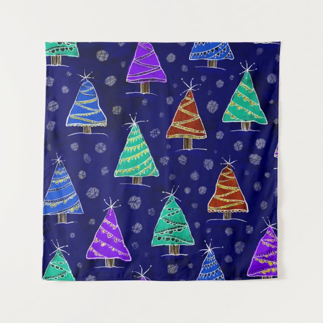 Weihnachtsbäume in Aquarellen: Waldmuster. Wandteppich (Vorderseite)