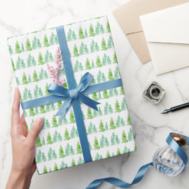 Weihnachtsbäume in Aquarelltönen Grün Weiß Geschenkpapier