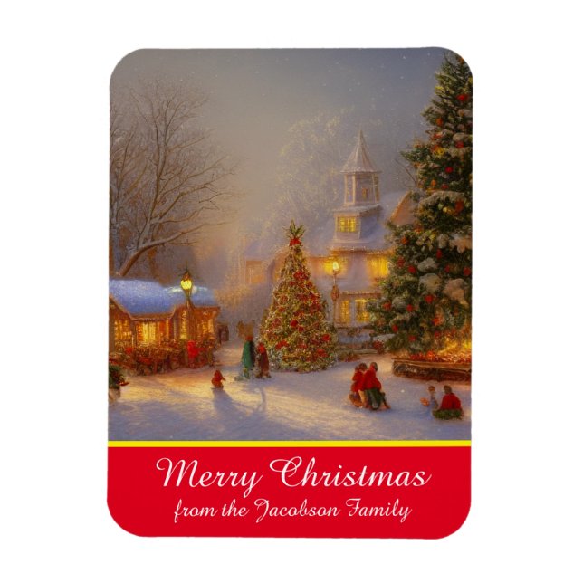 Weihnachtsbäume in einem malerischen Dorf mit Schn Magnet (Vertikal)