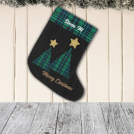 Weihnachtsbäume in Green Kariert Gold Star Großer Weihnachtsstrumpf