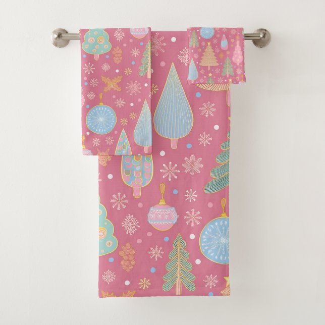 Weihnachtsbäume in Rosa Badhandtuch Set (Insitu)