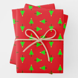 Weihnachtsbäume in Rot Geschenkpapier Set