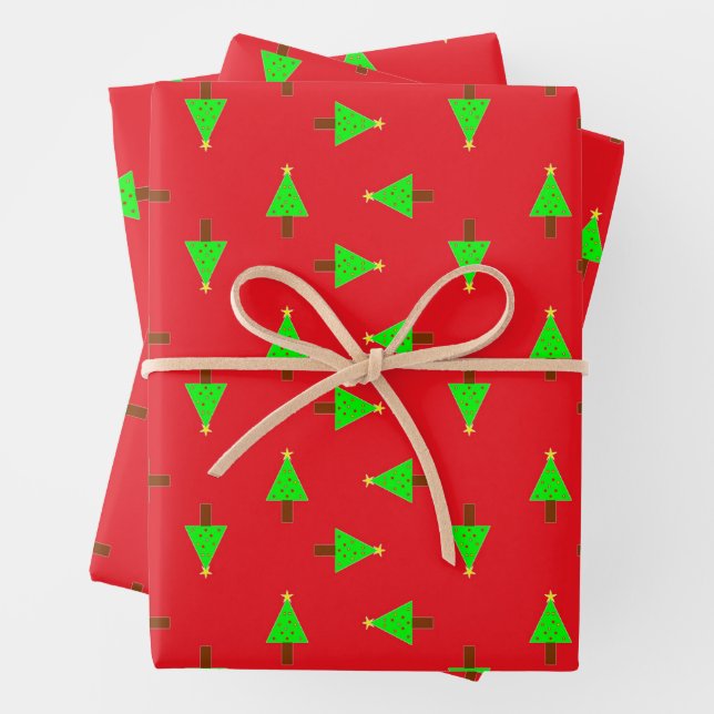 Weihnachtsbäume in Rot Geschenkpapier Set (Beispiel)