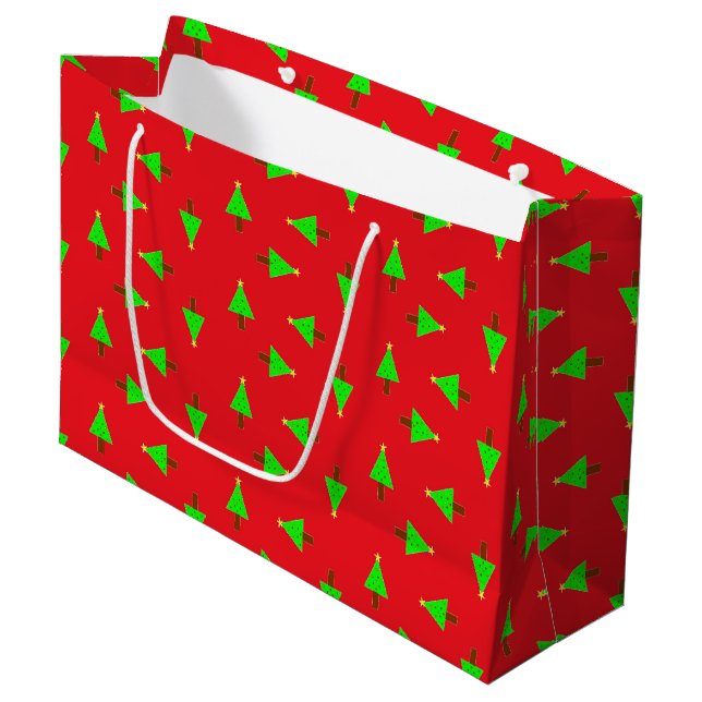 Weihnachtsbäume in Rot Große Geschenktüte (Vorderseite Schrägansicht)