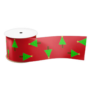 Weihnachtsbäume in Rot Satinband
