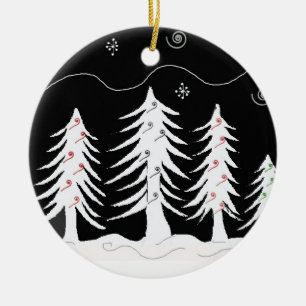 Weihnachtsbäume in Schwarz und Weiß Keramik Ornament